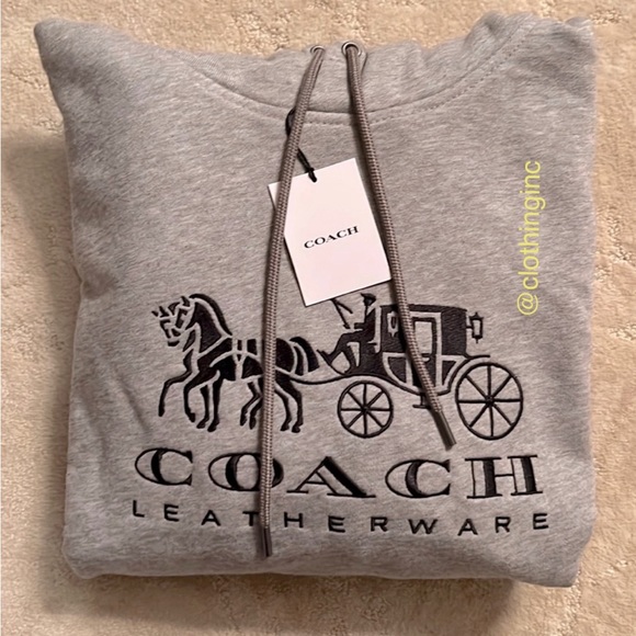 NWT Gray COACH Men’s Hoodie, Embroidery Horse & Carriage Logo - Picture 5 of 5